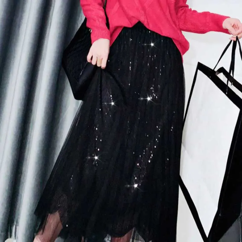 Gorgeous Sequin Mesh Pleated Skirts