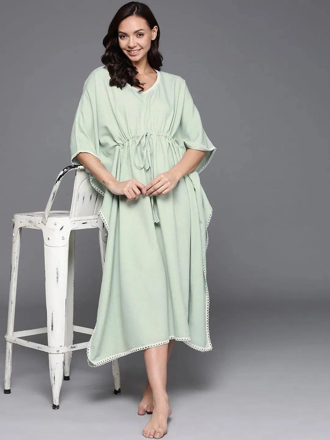 Green Solid Rayon Nightdress