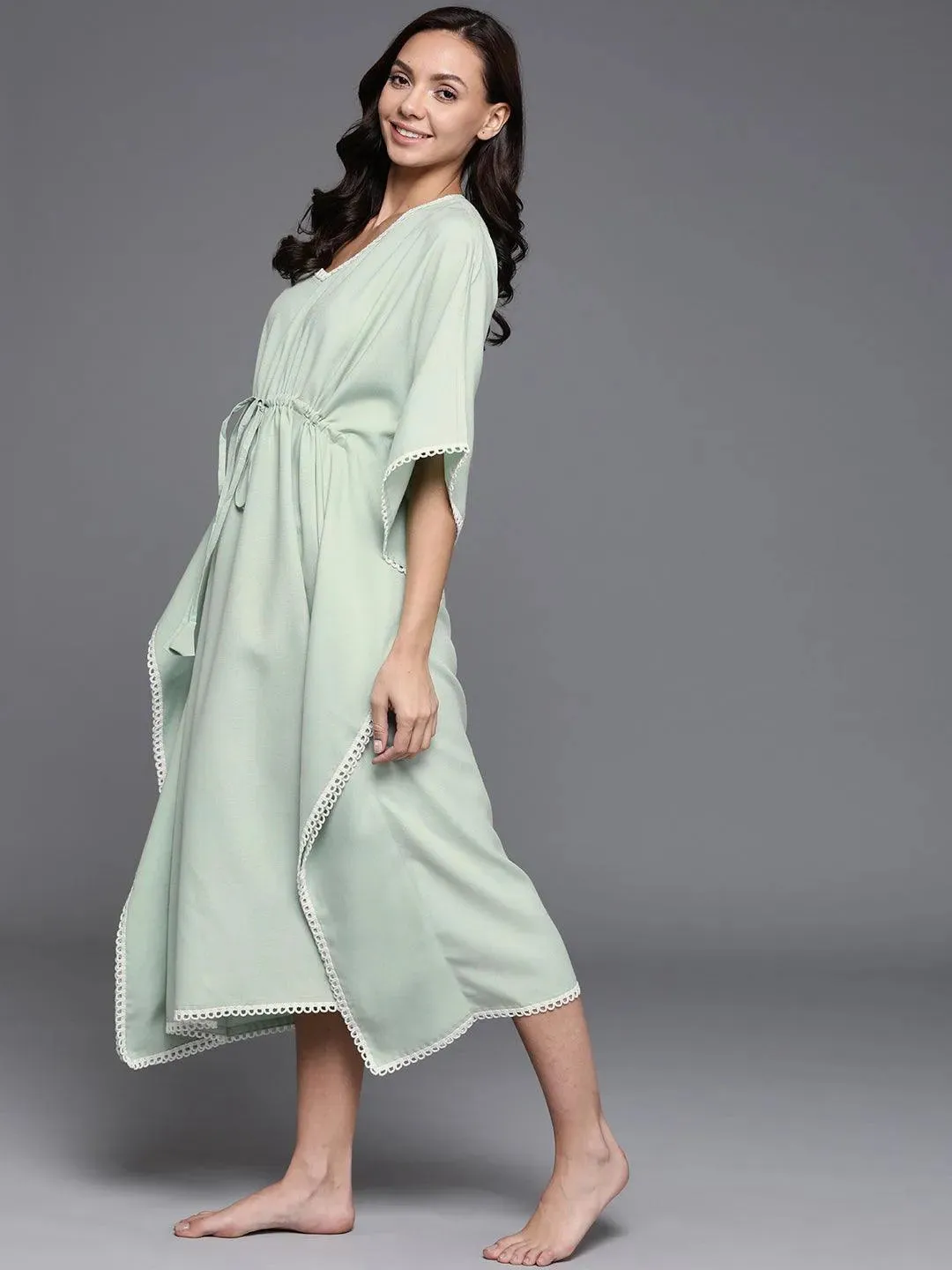 Green Solid Rayon Nightdress