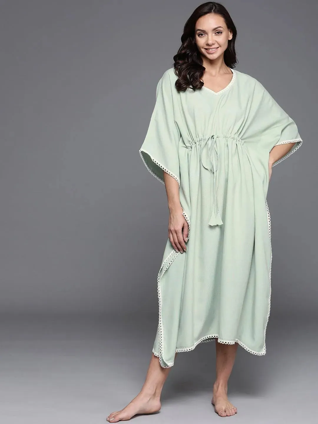 Green Solid Rayon Nightdress