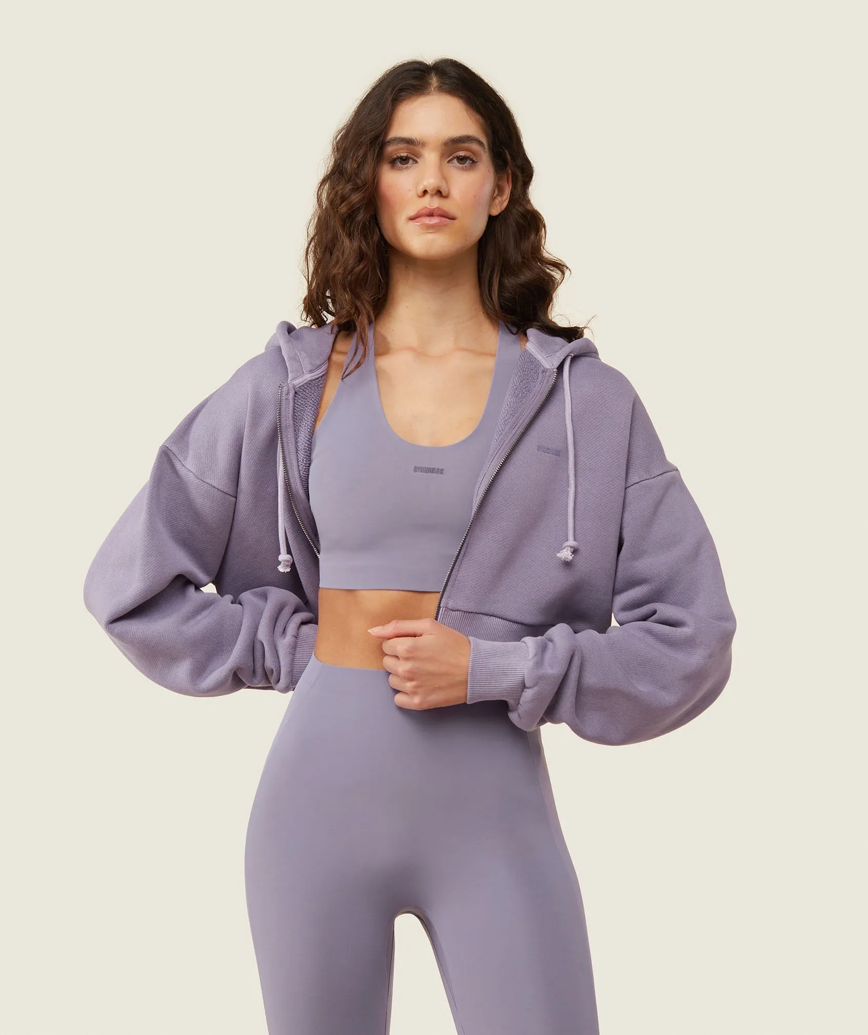 Gymshark everywear Cropped Zip Hoodie - Fog Purple