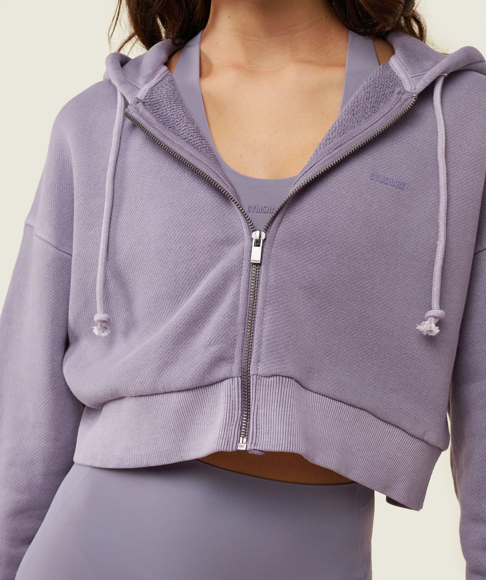 Gymshark everywear Cropped Zip Hoodie - Fog Purple