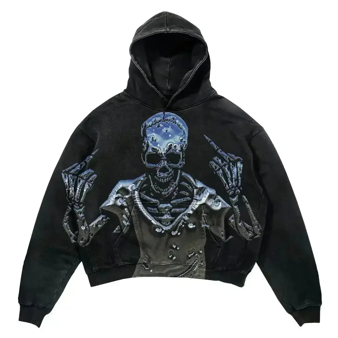 Harajuku new grunge oversized sweatshirt hoodie skull printing hoodies women goth y2k tops 2023new streetwear gothic clothes