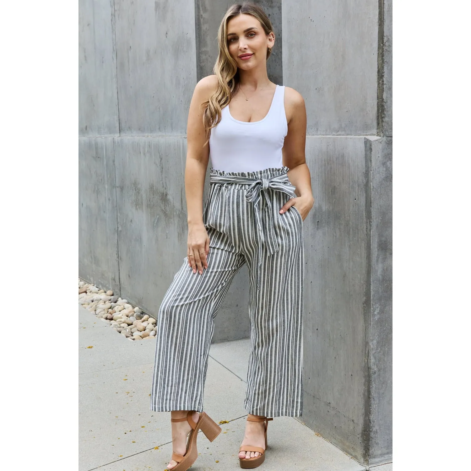 Heimish Find Your Path Full Size Paperbag Waist Striped Culotte Pants