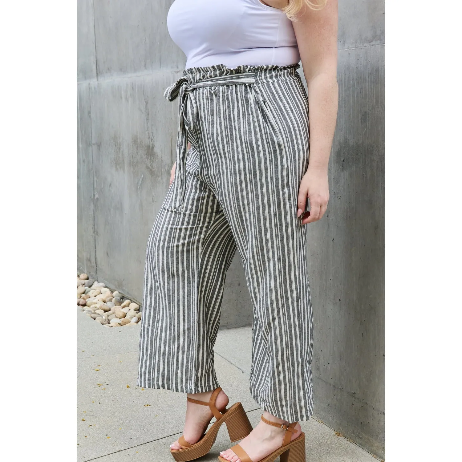 Heimish Find Your Path Full Size Paperbag Waist Striped Culotte Pants