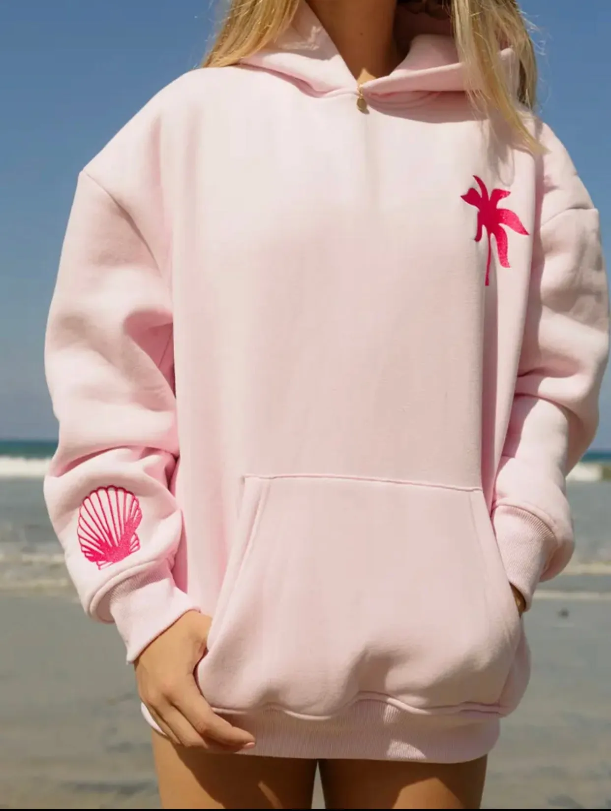 Hip Hop Street PINK PALM PUFF Printed Female Hoodies Fashion Hoodie Oversize Loose New Sweatshirts Autumn Warm Fleece Clothing