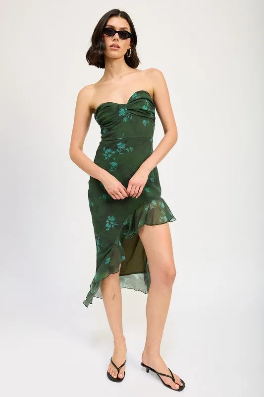 Hot Girl Forest Muse Asymmetrical Ruffle Dress