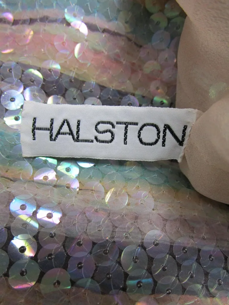 Iconic 1970s Halston Pastel Striped Silk Maxi Dress W/ Sequins