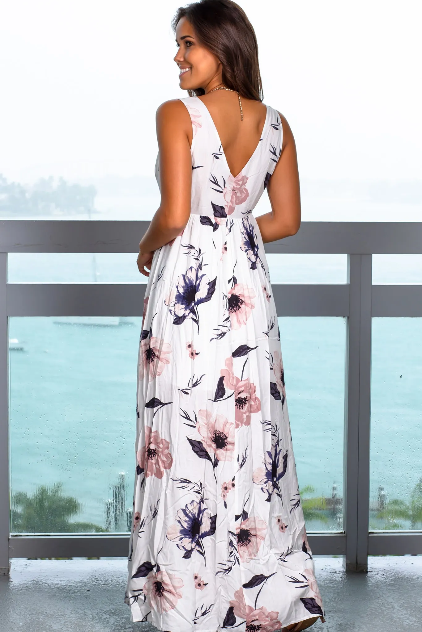 Ivory Floral Printed Maxi Dress