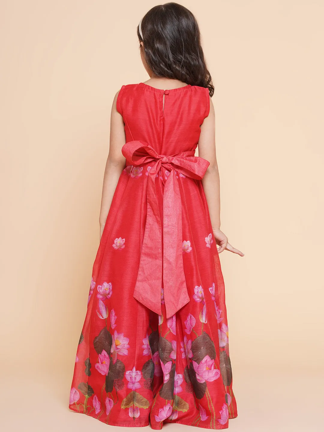 Jashvi Girls Red Floral Printed Dress