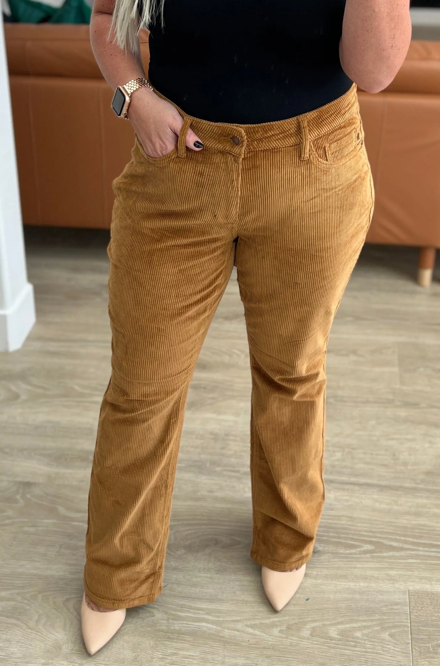 Judy Blue Cordelia Bootcut Corduroy Pants in Camel