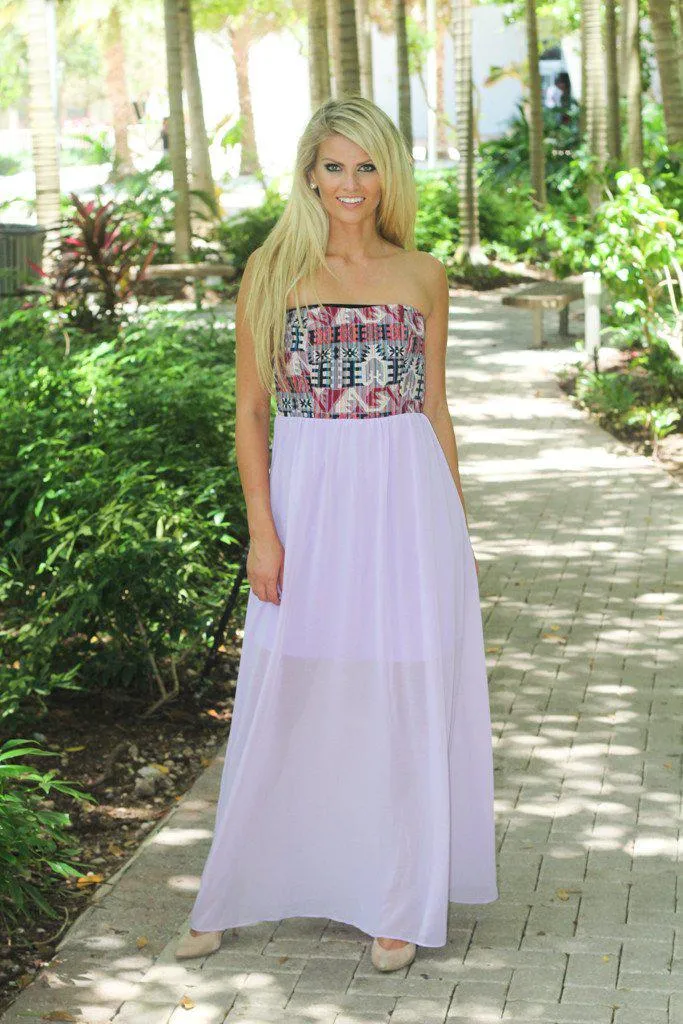 Lavender And Aztec Print Maxi Dress