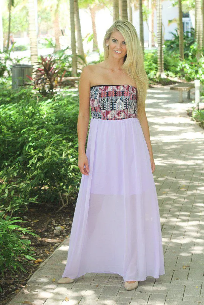 Lavender And Aztec Print Maxi Dress