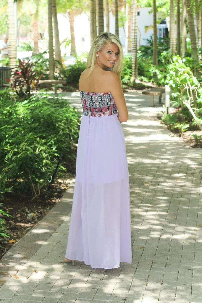 Lavender And Aztec Print Maxi Dress