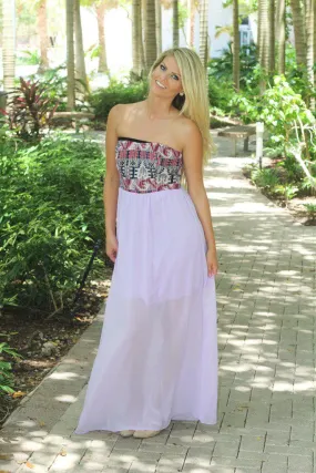 Lavender And Aztec Print Maxi Dress