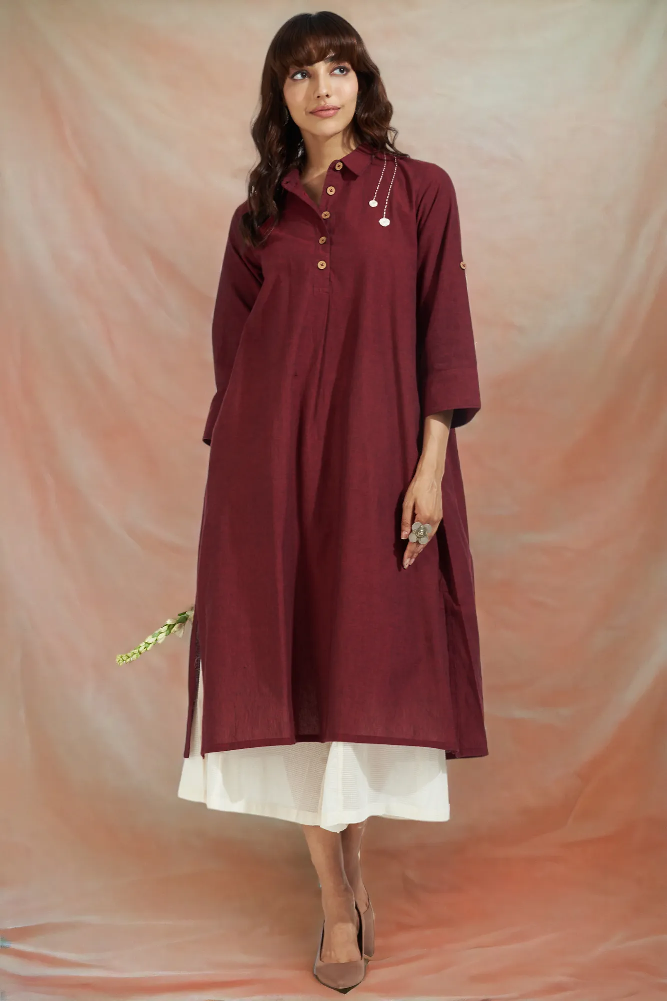 long shirt dress - burgundy bliss & french rose