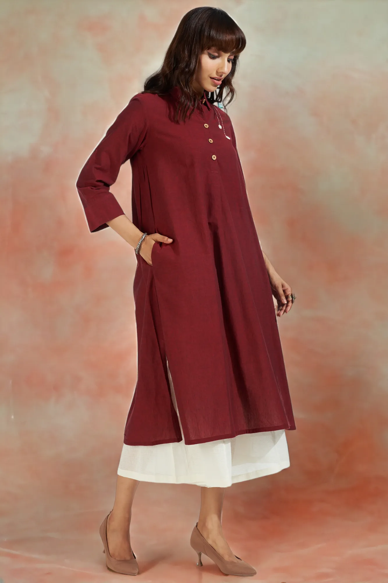 long shirt dress - burgundy bliss & french rose