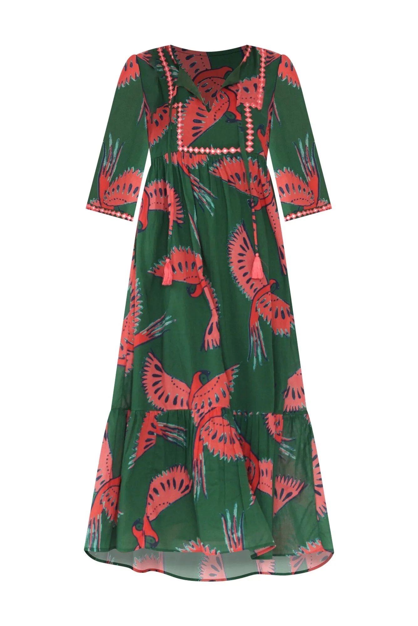 Lorrini Green Floral Cotton Dress