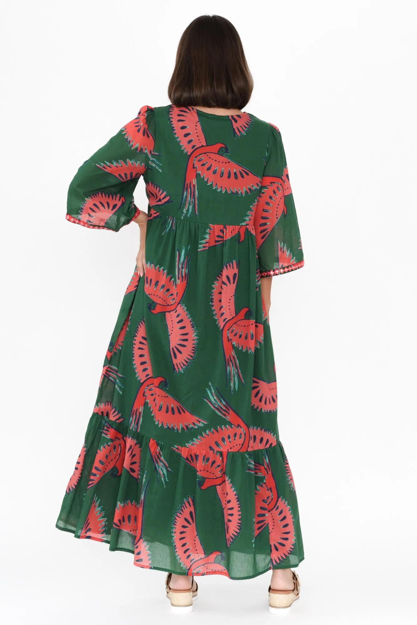 Lorrini Green Floral Cotton Dress