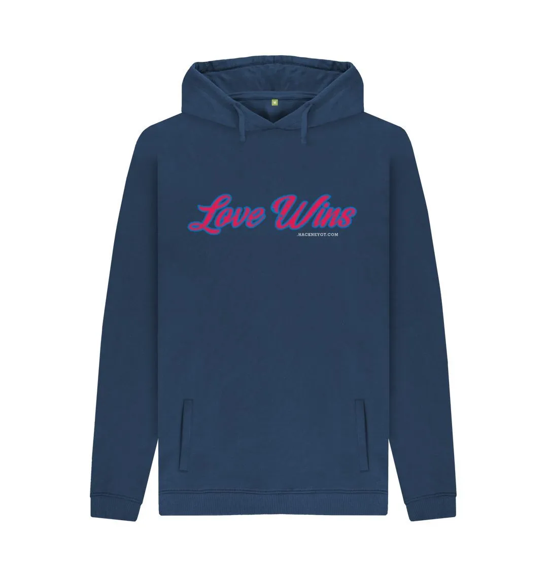 Love Wins 100% organic hoodie, Black and Navy. Free UK postage