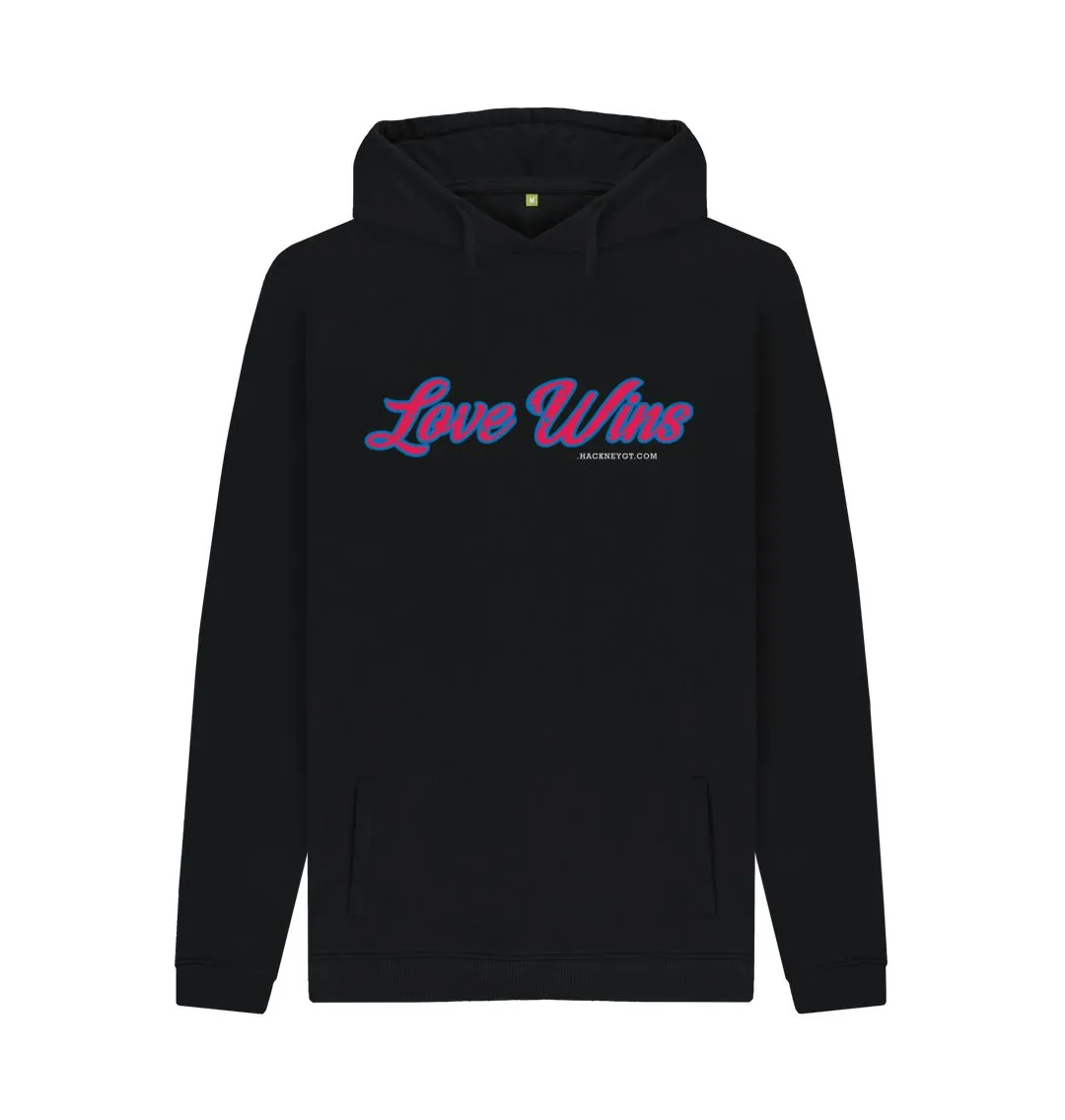 Love Wins 100% organic hoodie, Black and Navy. Free UK postage