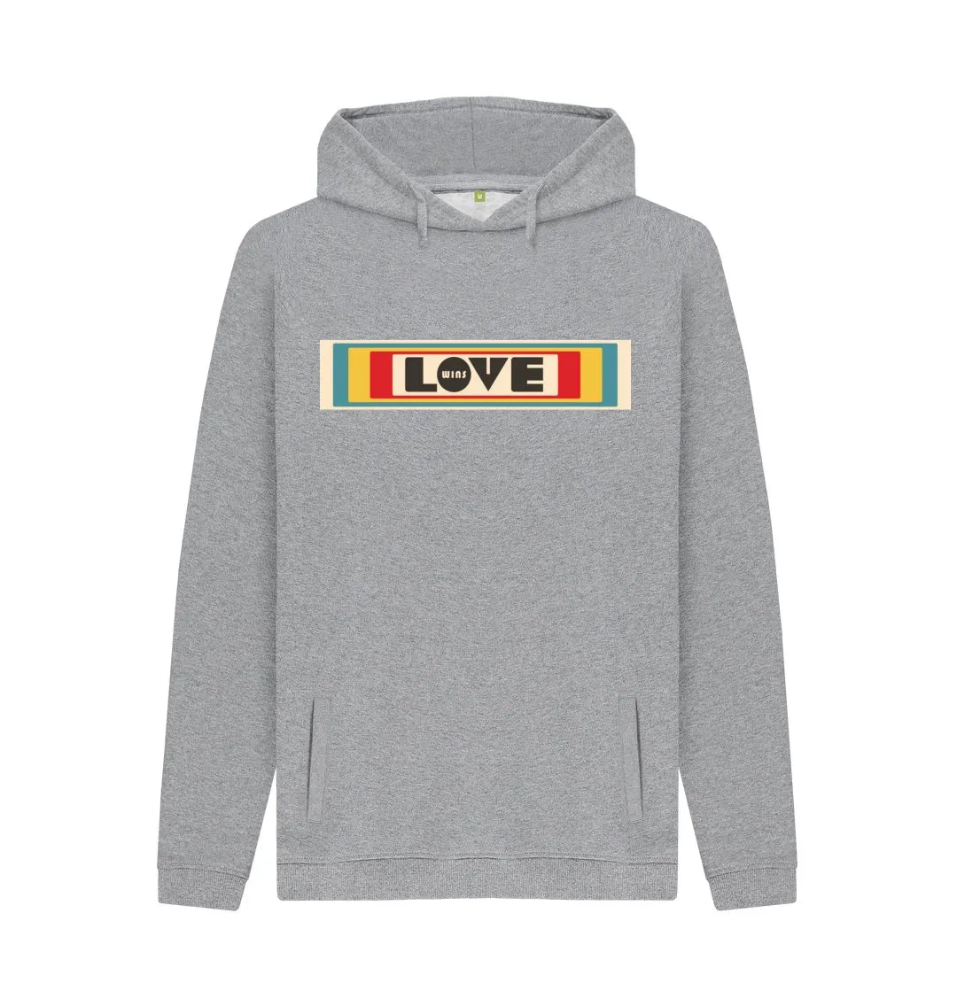 Love Wins Retro organic hoodie. Black, Grey