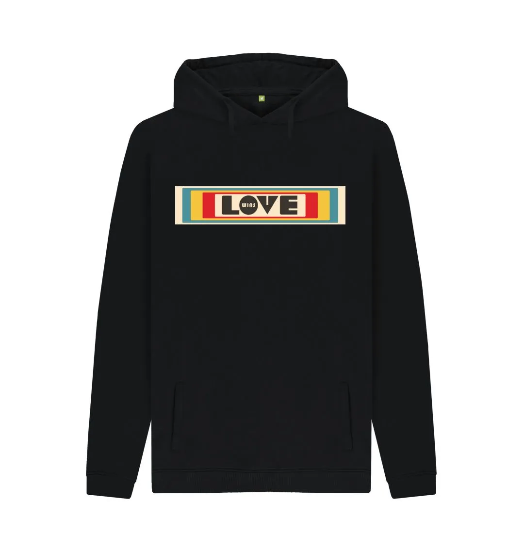 Love Wins Retro organic hoodie. Black, Grey