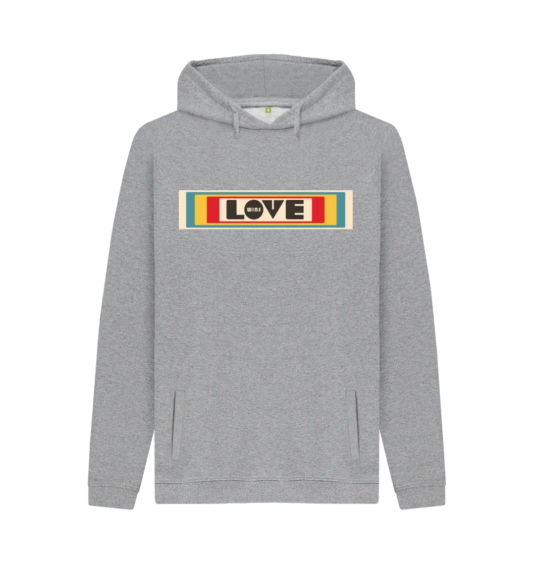 Love Wins Retro organic hoodie. Black, Grey