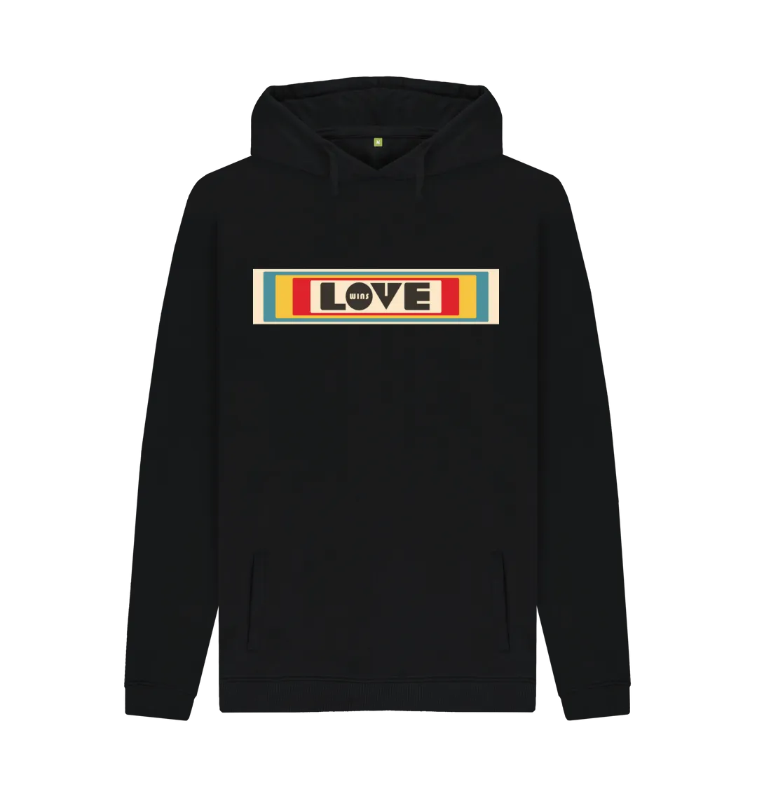 Love Wins Retro organic hoodie. Black, Grey