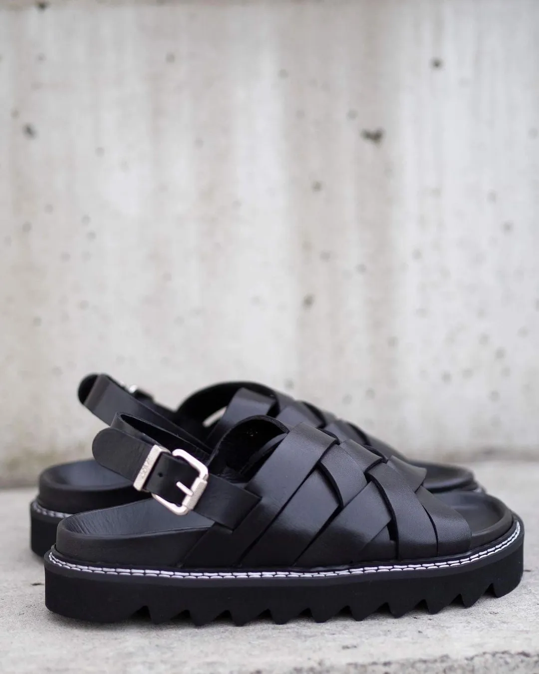 Maggie Black Leather Chunky Sandals