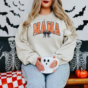 Mama Halloween Spiderweb Bow Crewneck Sweatshirt