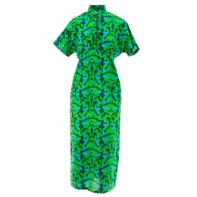 Mandarin Maxi Dress - Vivid Green Flower