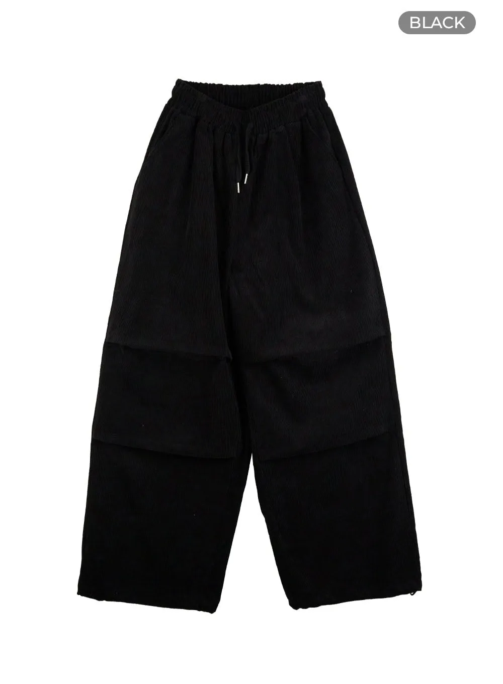 Men's Corduroy Pintuck Parachute Pants (Black) IS420