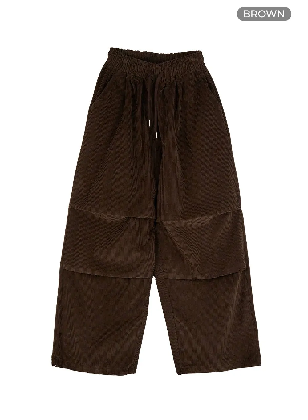 Men's Corduroy Pintuck Parachute Pants (Brown) IS419