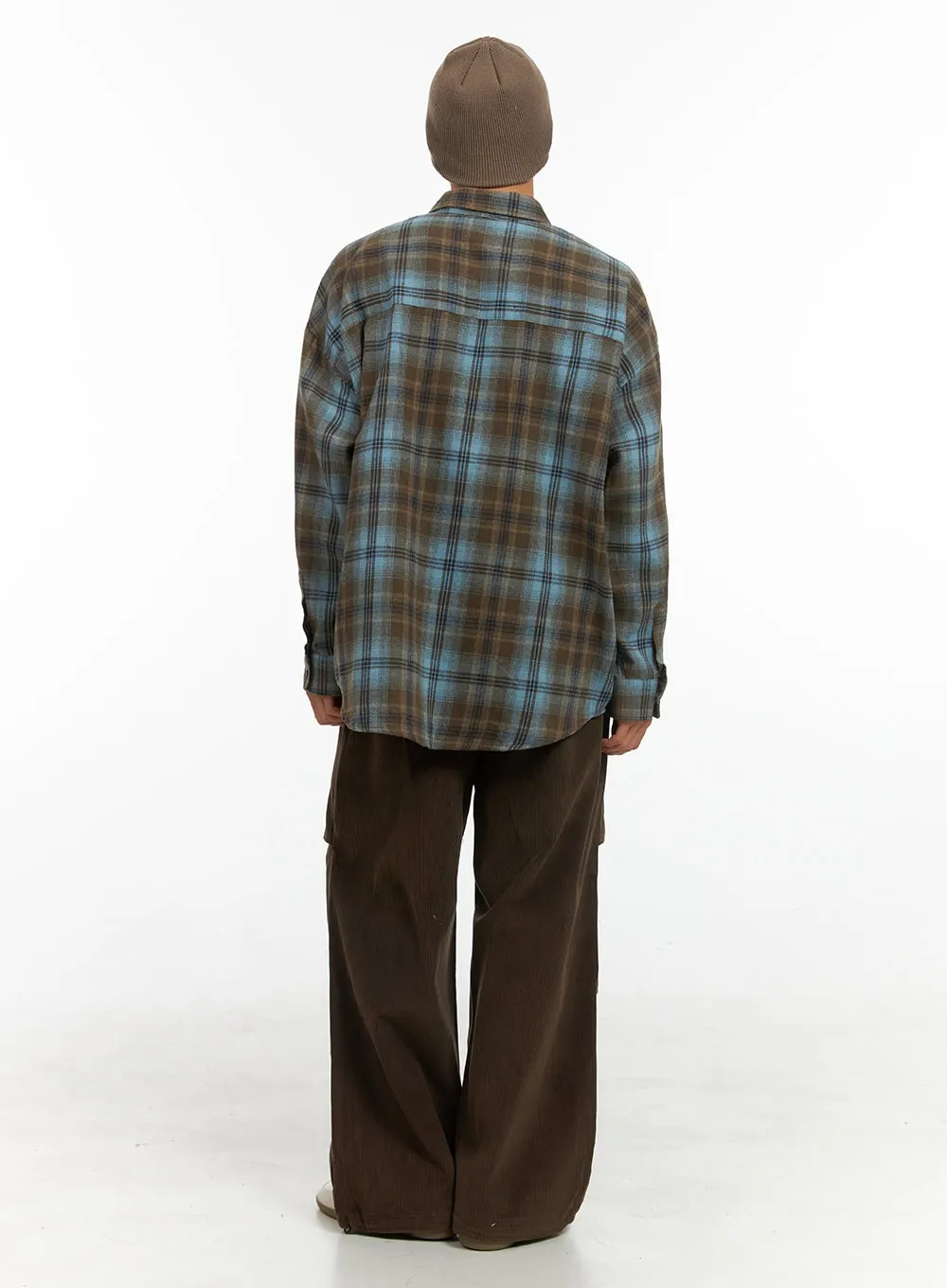 Men's Corduroy Pintuck Parachute Pants (Brown) IS419