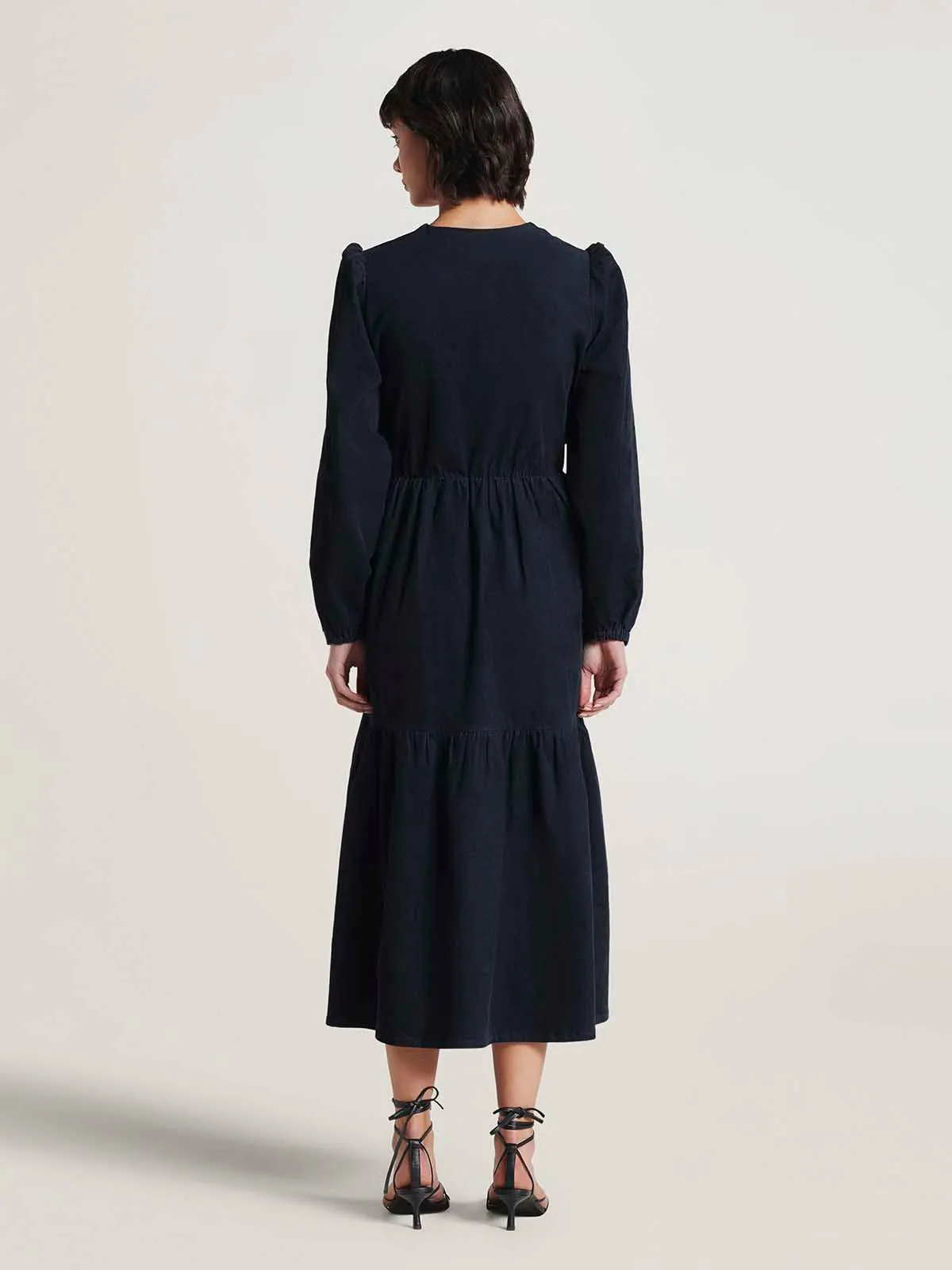 Milou Organic Cotton Corduroy Wrap Dress - Navy