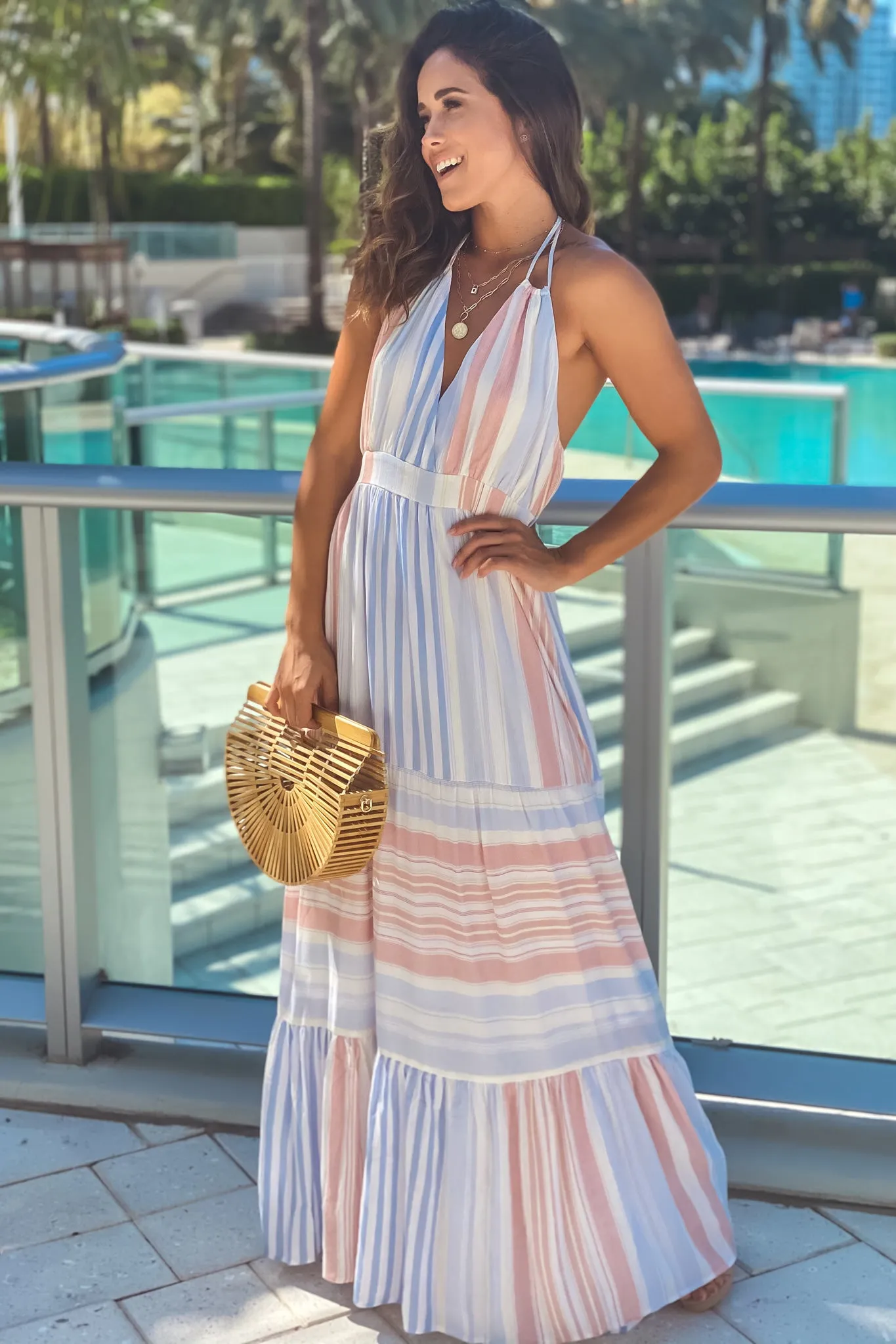 Multi Color Halter Neck Maxi Dress