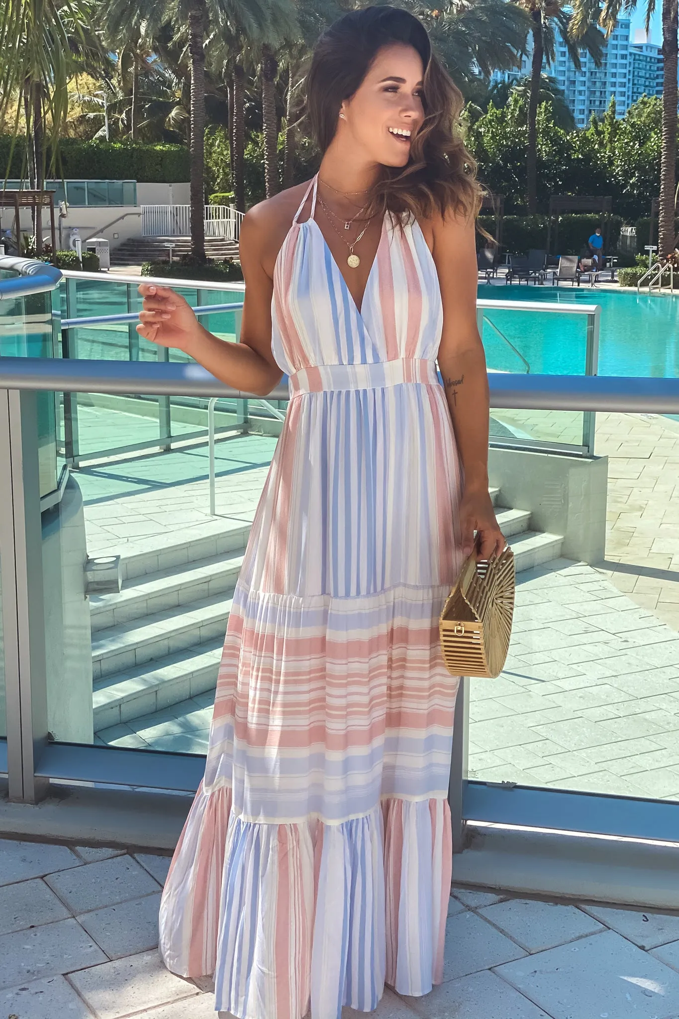 Multi Color Halter Neck Maxi Dress