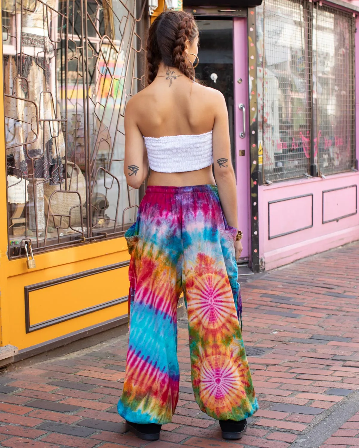 Multi Coloured Tie Dye Harem Pants Blue Unisex