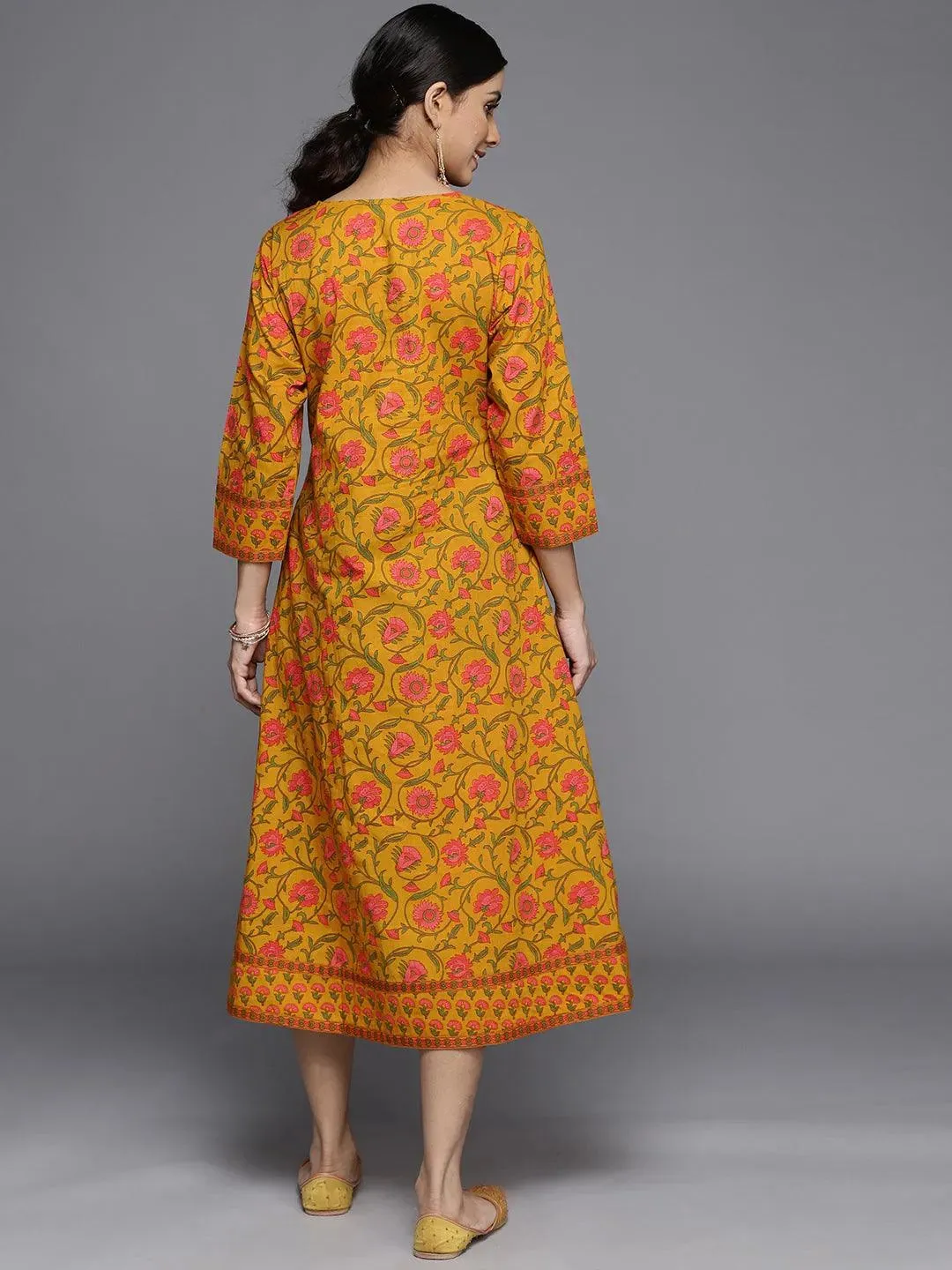 Mustard Printed Cotton Dress