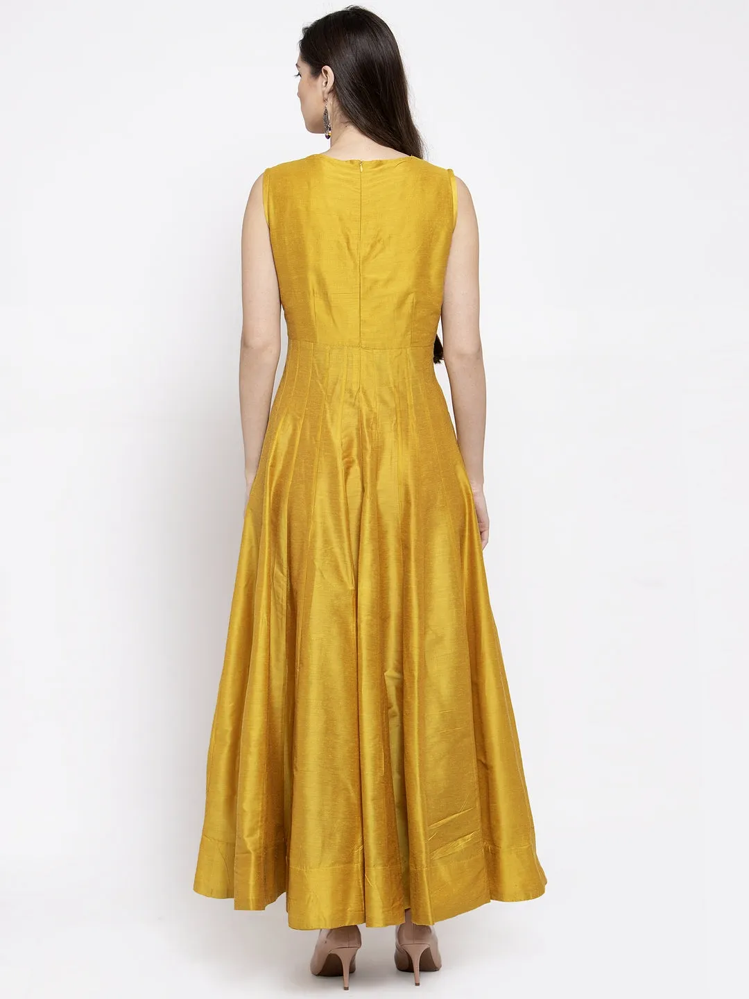 Mustrad Yellow Foral Ethnic Maxi Dress