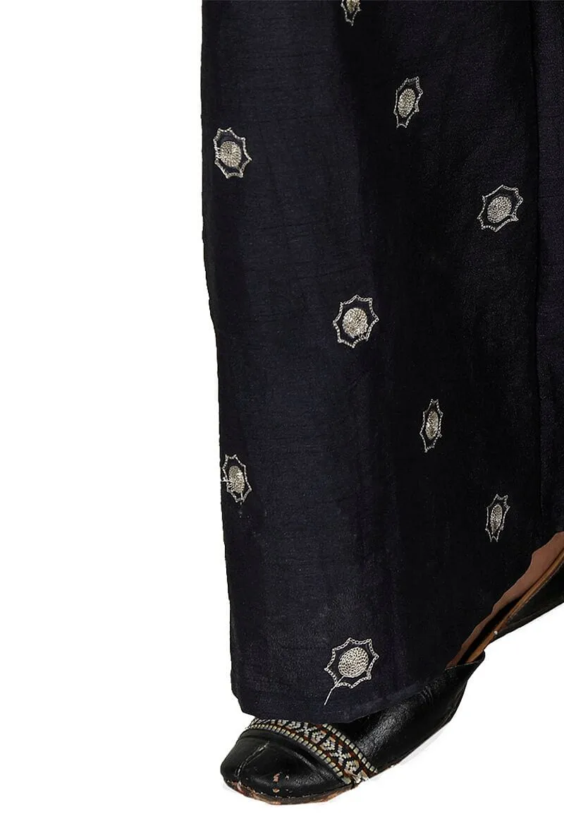 Navy Blue Aari Zari Embroidery Dupion Silk Palazzo