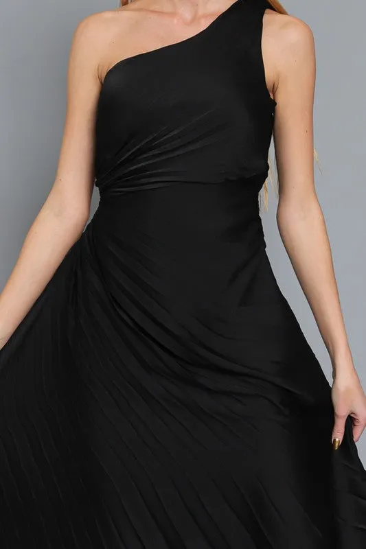 One Shoulder Pleated Dress