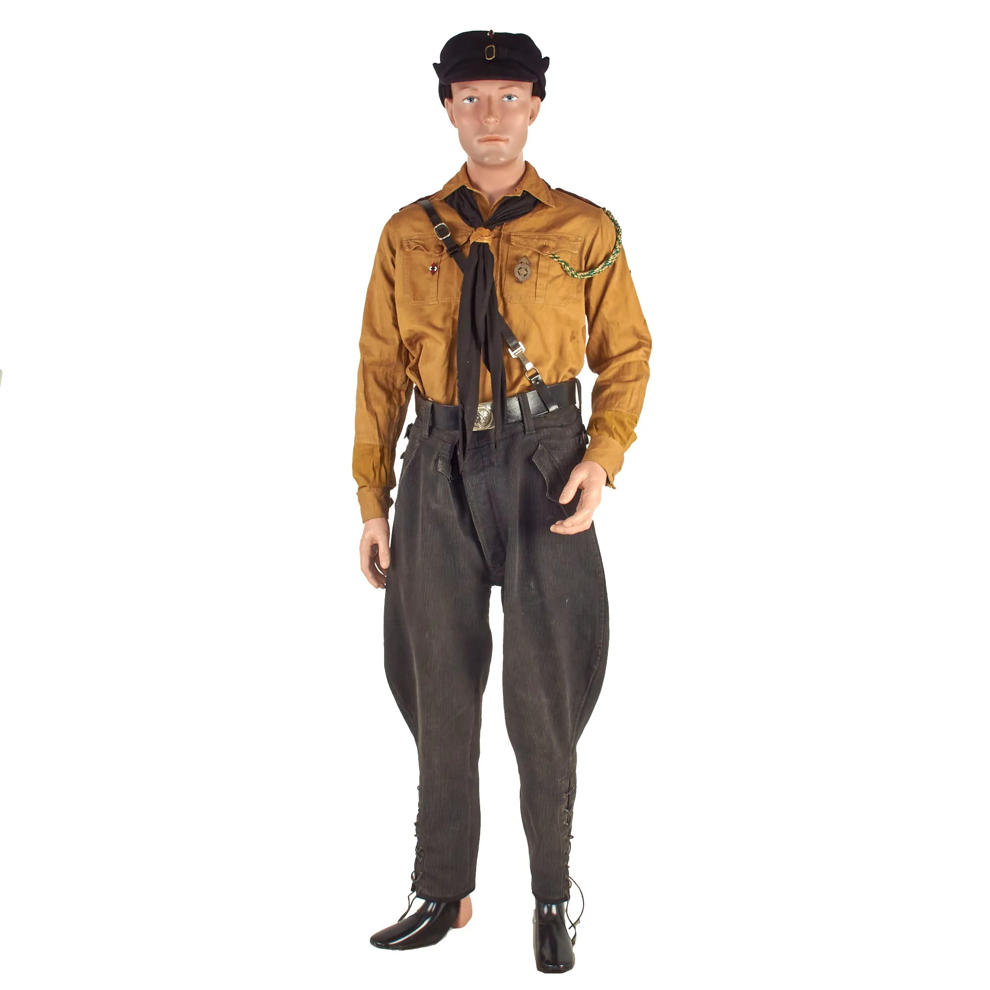 Original German WWII HJ Complete West Köln-Aachen Uniform Set with Tan Shirt, Black Corduroy Breeches, Named Documents & Photos