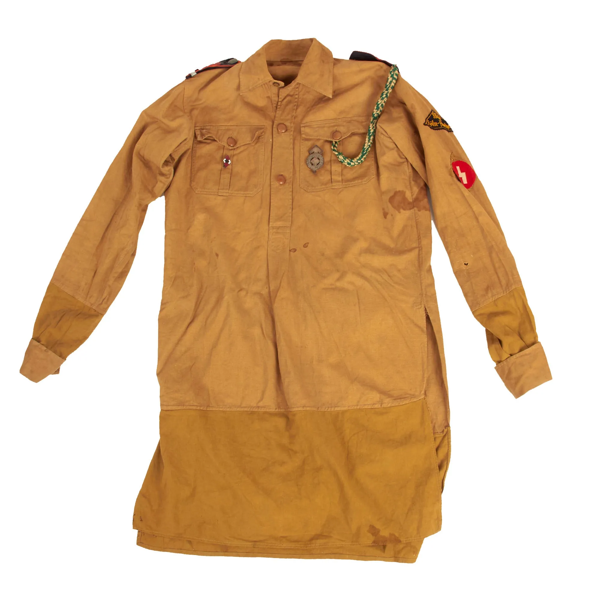 Original German WWII HJ Complete West Köln-Aachen Uniform Set with Tan Shirt, Black Corduroy Breeches, Named Documents & Photos