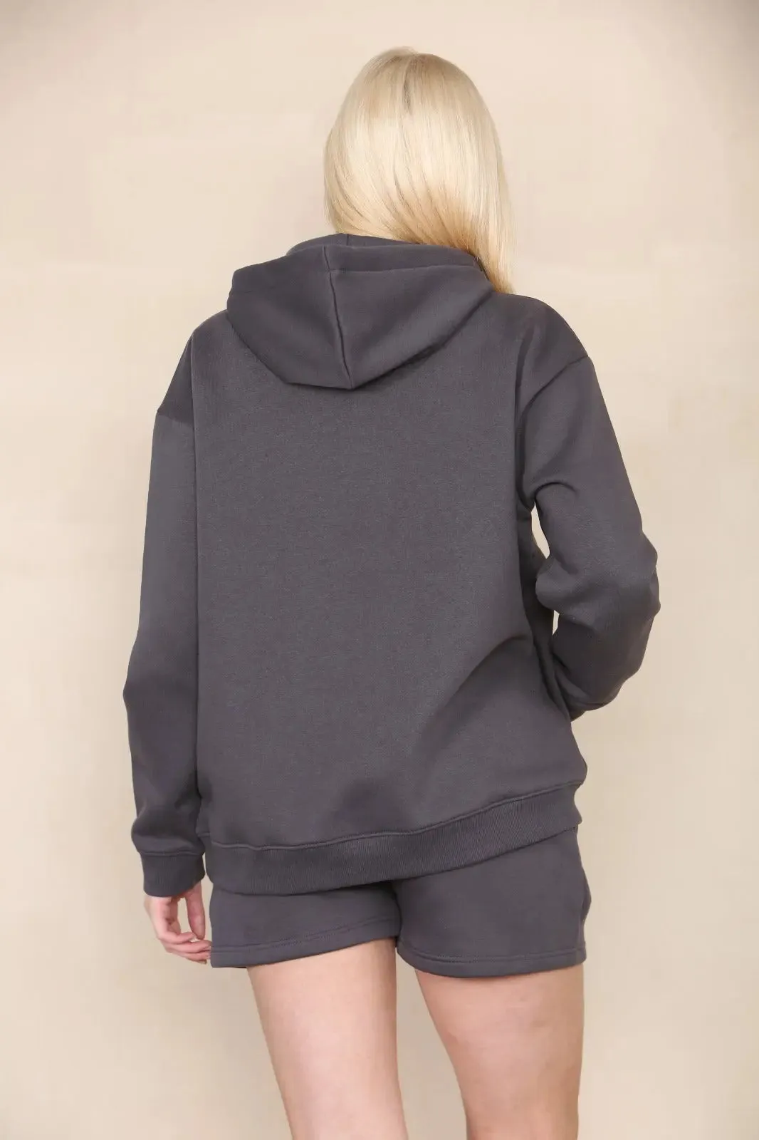 Oversized Pullover Hoodie and Short Loungewear Set Charcoal Grey