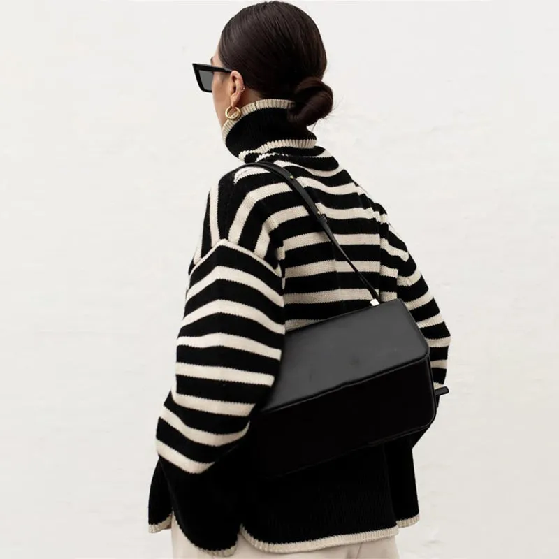 Oversized Streetwear Stripe Turtleneck Pullover Sweaters