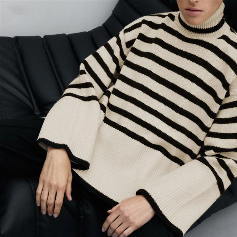 Oversized Streetwear Stripe Turtleneck Pullover Sweaters