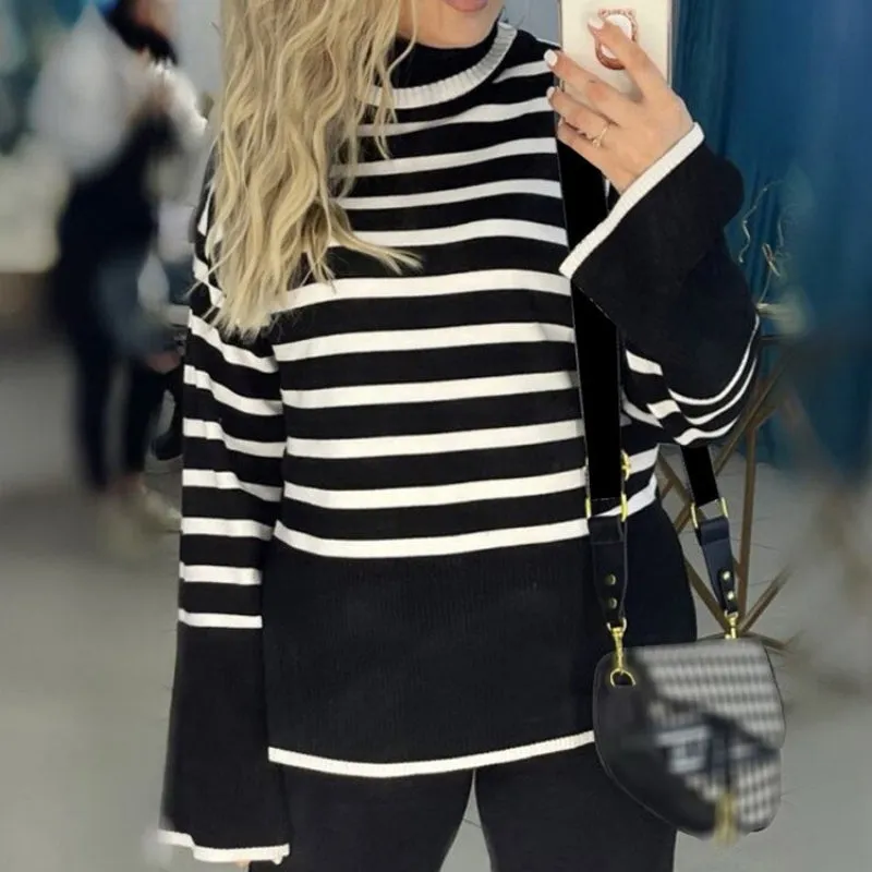 Oversized Streetwear Stripe Turtleneck Pullover Sweaters