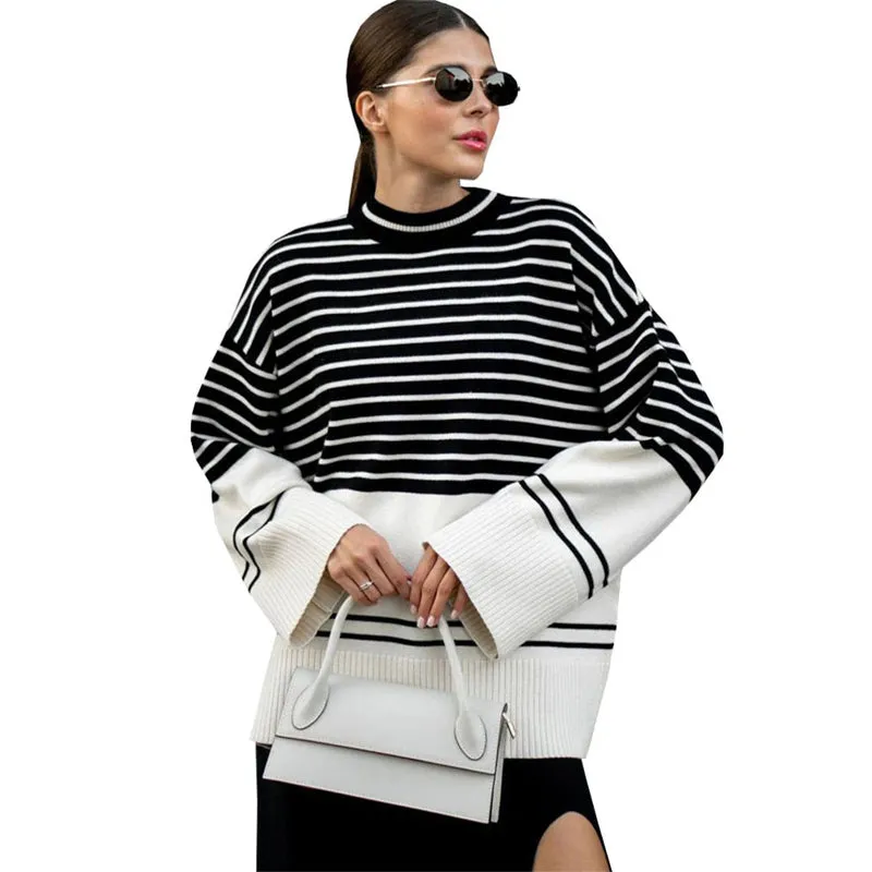 Oversized Streetwear Stripe Turtleneck Pullover Sweaters